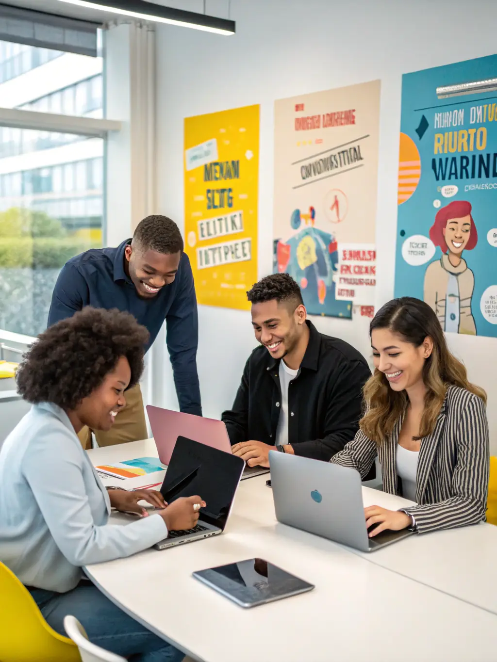 An HR team collaborating effectively using ClairHR on multiple devices (laptops, tablets), with a focus on the platform's intuitive interface and real-time data sharing.
