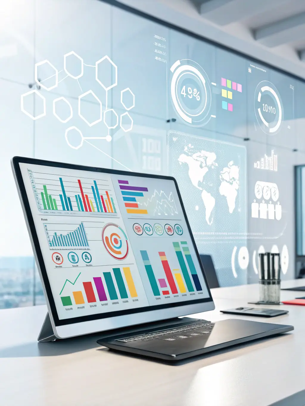 A graphic illustrating ClairHR's data analytics dashboard, highlighting key HR metrics and insights into workforce performance and trends.